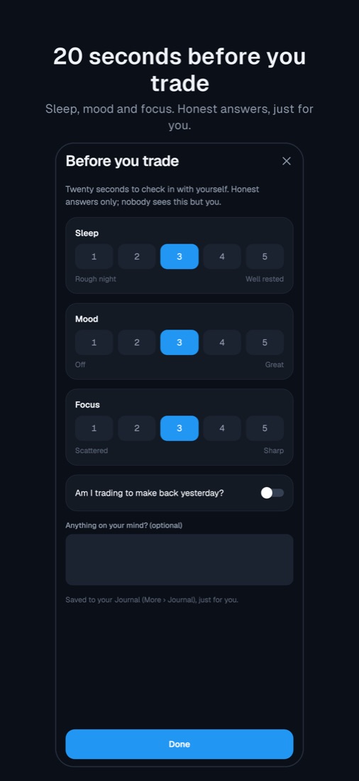 Before-you-trade check-in: sleep, mood and focus